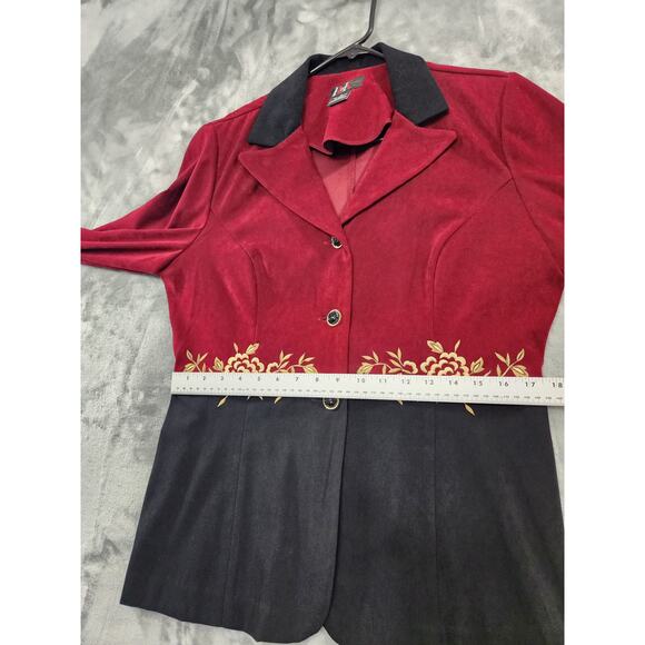 Vintage R&K Originals Embroidered Sueded Jacket Pant Suit Size 12 Red Black Gold - Picture 7 of 16